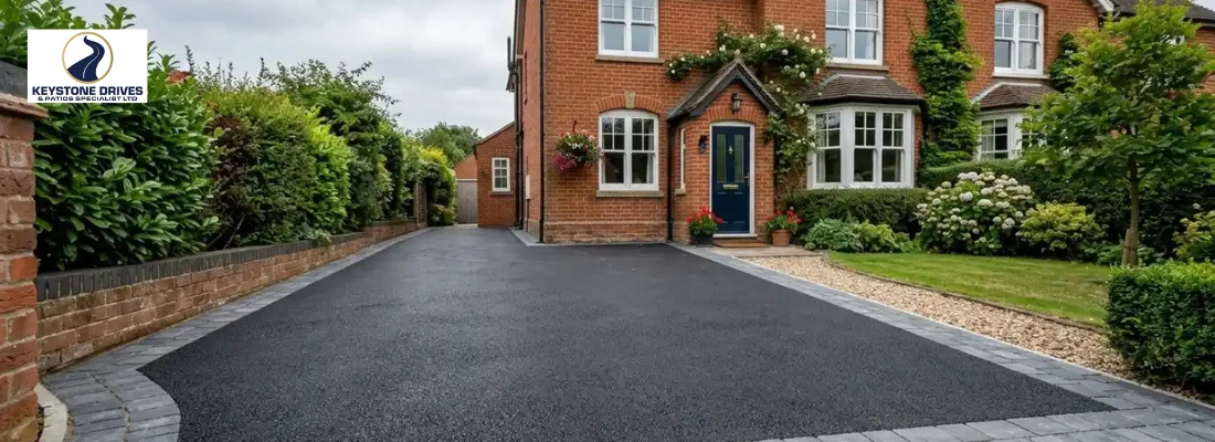 Classic Black Tarmac with Block Paving Borders